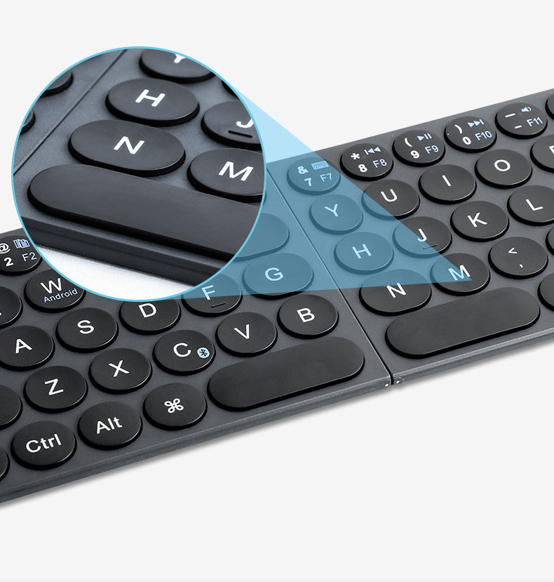 Keyboard round keycap folding keyboard with mobile phone tablet office computer, portable keyboard supports three channels