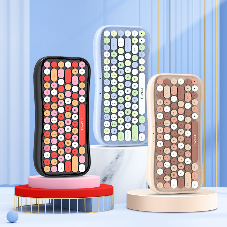 TF660 wireless bluetooth keyboard and mouse set round button color lipstick girl punk retro explosion