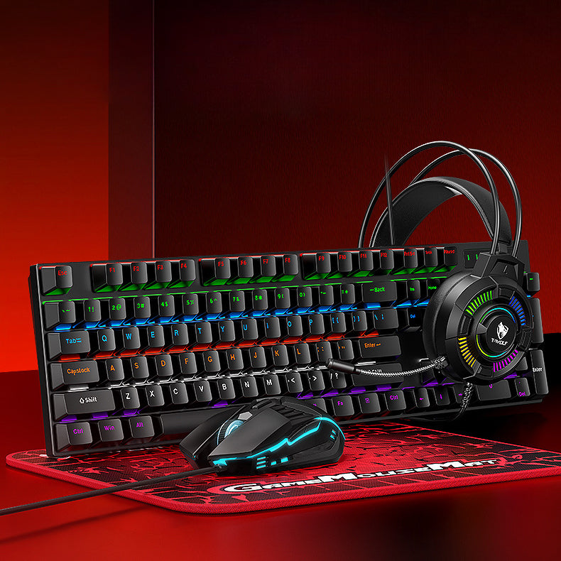 TF700 real mechanical high-end keyboard, mouse and earphones four-piece e-sports game mechanical set