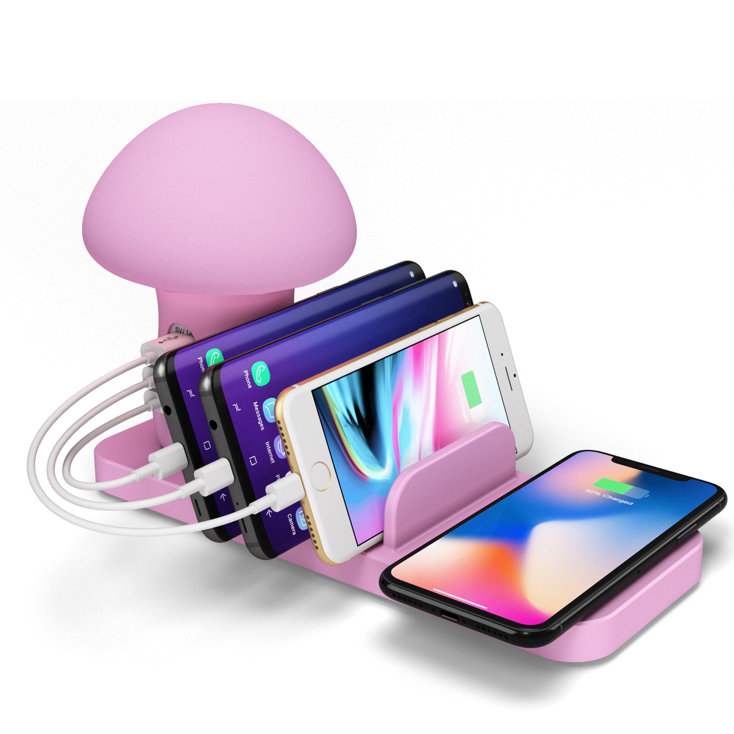 Popular bedside lamp mobile phone wireless charging bracket multi-port USB charging base pink mushroom lamp smart