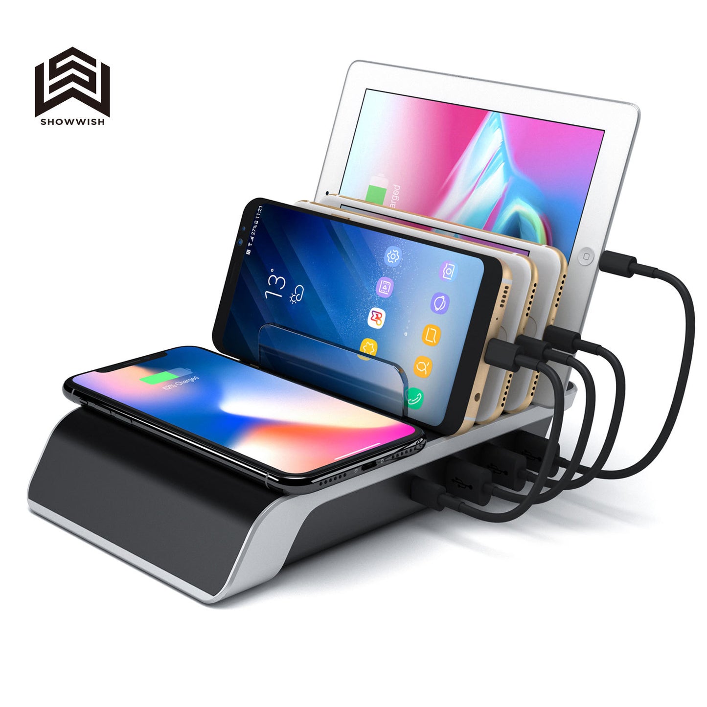 New 10W multi-port wireless charging bracket, four-port USB charger, desktop multi-function wireless charging base