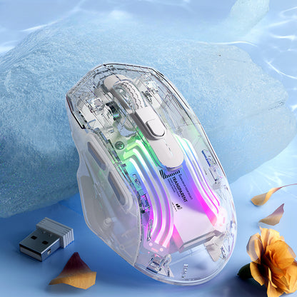 G4 three-mode bluetooth wireless transparent mouse RGB light effect silent office e-sports game mouse