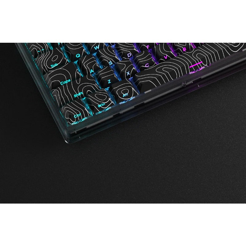 GK033 Contour keycaps with five-sided thermal sublimation process and the side-engraved characters are light-transmitting