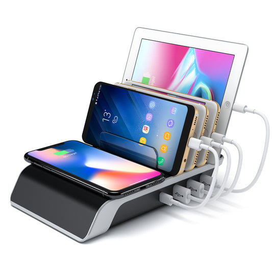 New 10W multi-port wireless charging bracket, four-port USB charger, desktop multi-function wireless charging base
