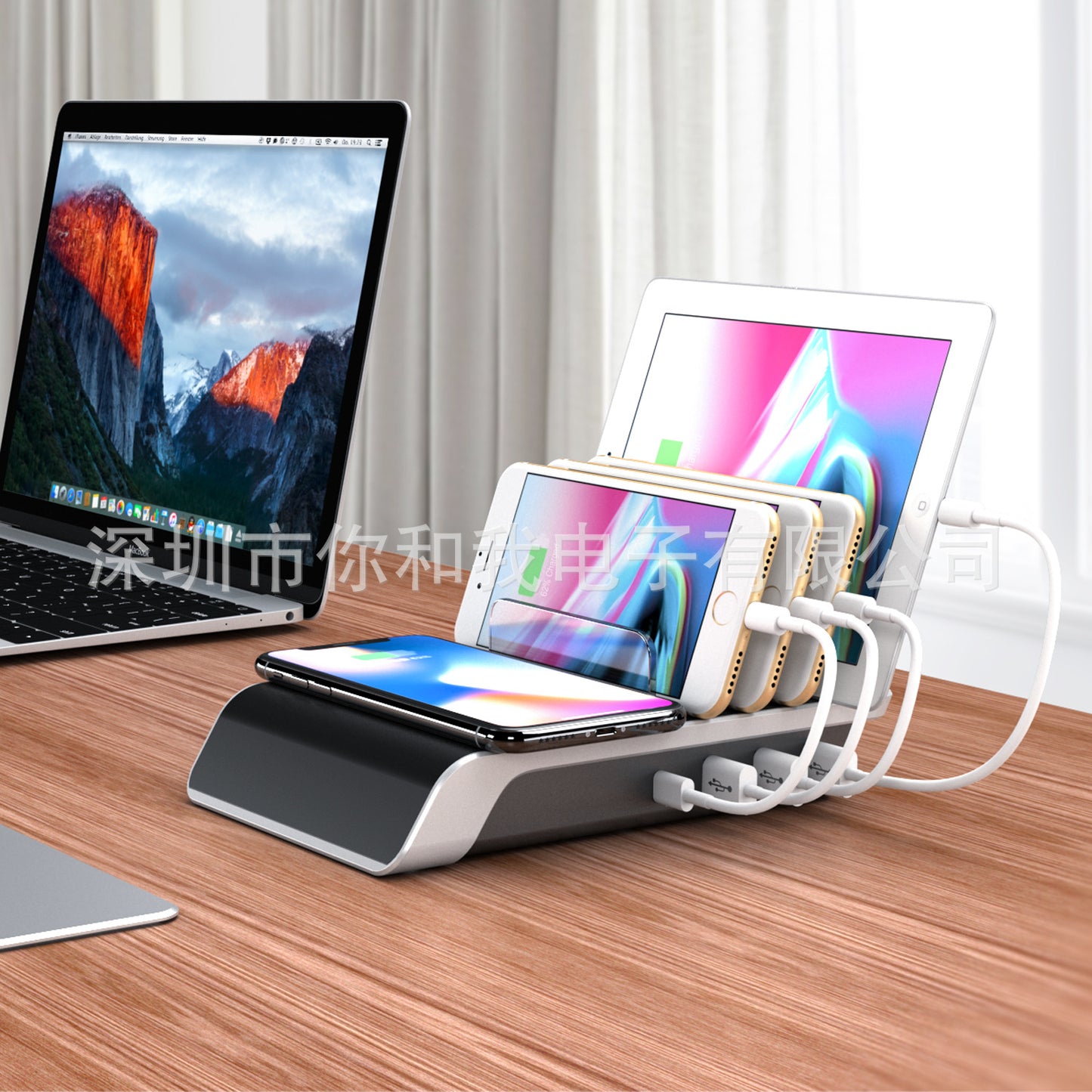 New 10W multi-port wireless charging bracket, four-port USB charger, desktop multi-function wireless charging base