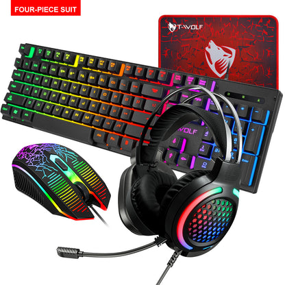 TF400 new mechanical keyboard mouse earphones mouse pad four-piece luminous gaming computer