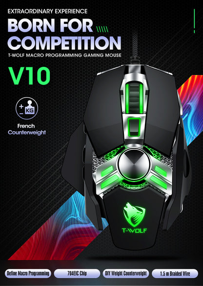 V10 game mouse wired metal luminous electronic sports mechanical computer mouse macro programming