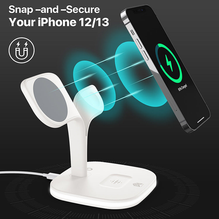 Mobile phone magnetic suction three-in-one wireless charging, watch earphones fast charging QI certification 15W fast charging