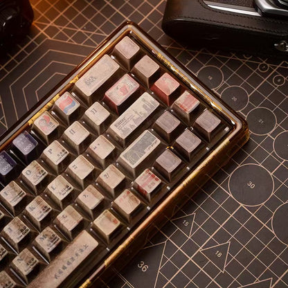 Retro style Old Shanghai metal texture keycaps, high-gloss mirror original height PBT keycaps full set