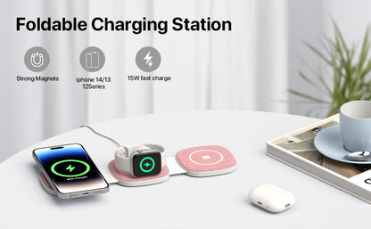 Magnetic folding three-in-one wireless charger, suitable for iPhone14/13/12 watch iwatch wireless charging