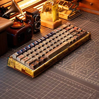 Retro style Old Shanghai metal texture keycaps, high-gloss mirror original height PBT keycaps full set