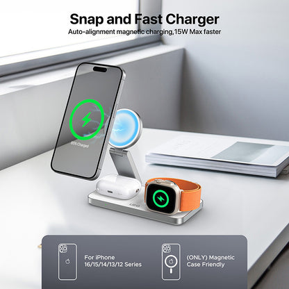 Cross-border new desktop three-in-one magnetic wireless charger for iPhone12-16 watch earphones