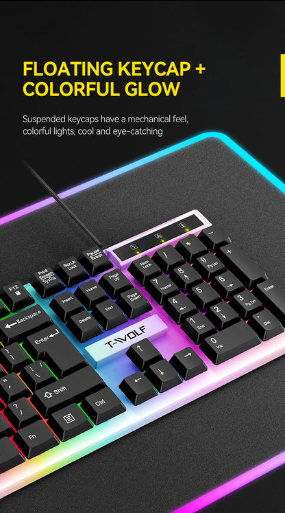 Cost-effective TF240 keyboard, mouse, earphones, mouse pad, four-piece set, luminous game keyboard and mouse