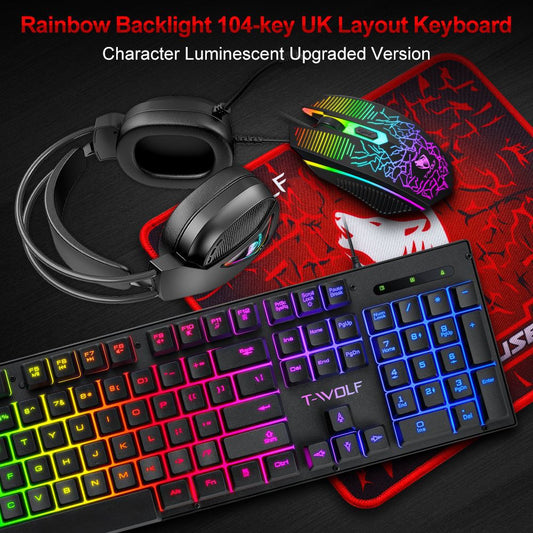 TF400 new mechanical keyboard mouse earphones mouse pad four-piece luminous gaming computer