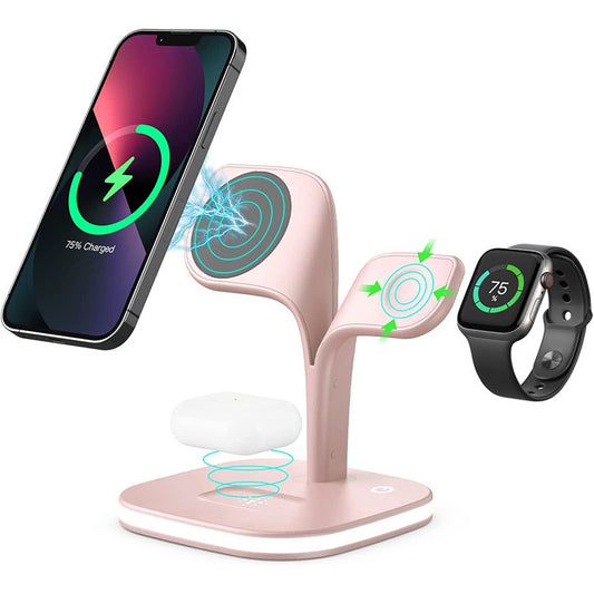 The new magnetic three-in-one wireless charger is suitable for Apple mobile phones, earphones, and watches can be folded.