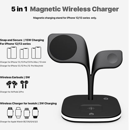 Magnetic three-in-one fast charging wireless charging. Bedside night light, desktop mobile phone, earphones, watch, wireless charger.