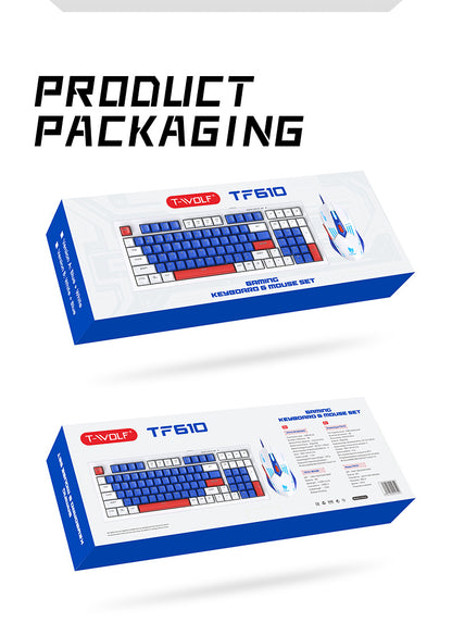 Wired Luminous Gaming Keyboard Mouse Set Mecha Blue Customized Russian Thai Spanish