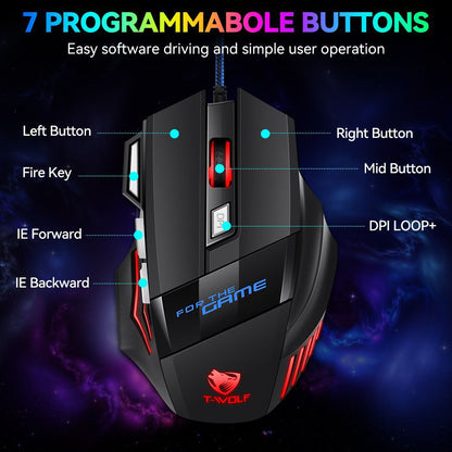 Gaming mouse, luminous e-sports USB mouse 7-button mechanical European and American HOT wired mouse