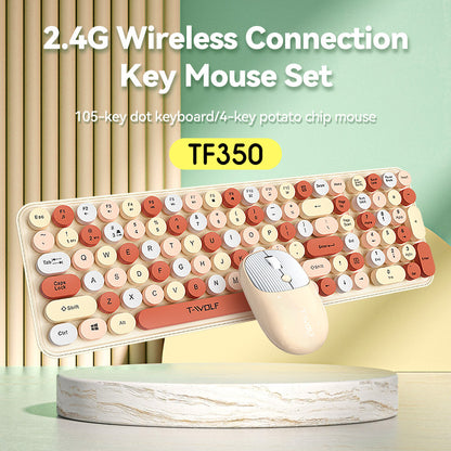 Wireless bluetooth keyboard and mouse set TF350 cross-border office girl punk lipstick retro cute keyboard