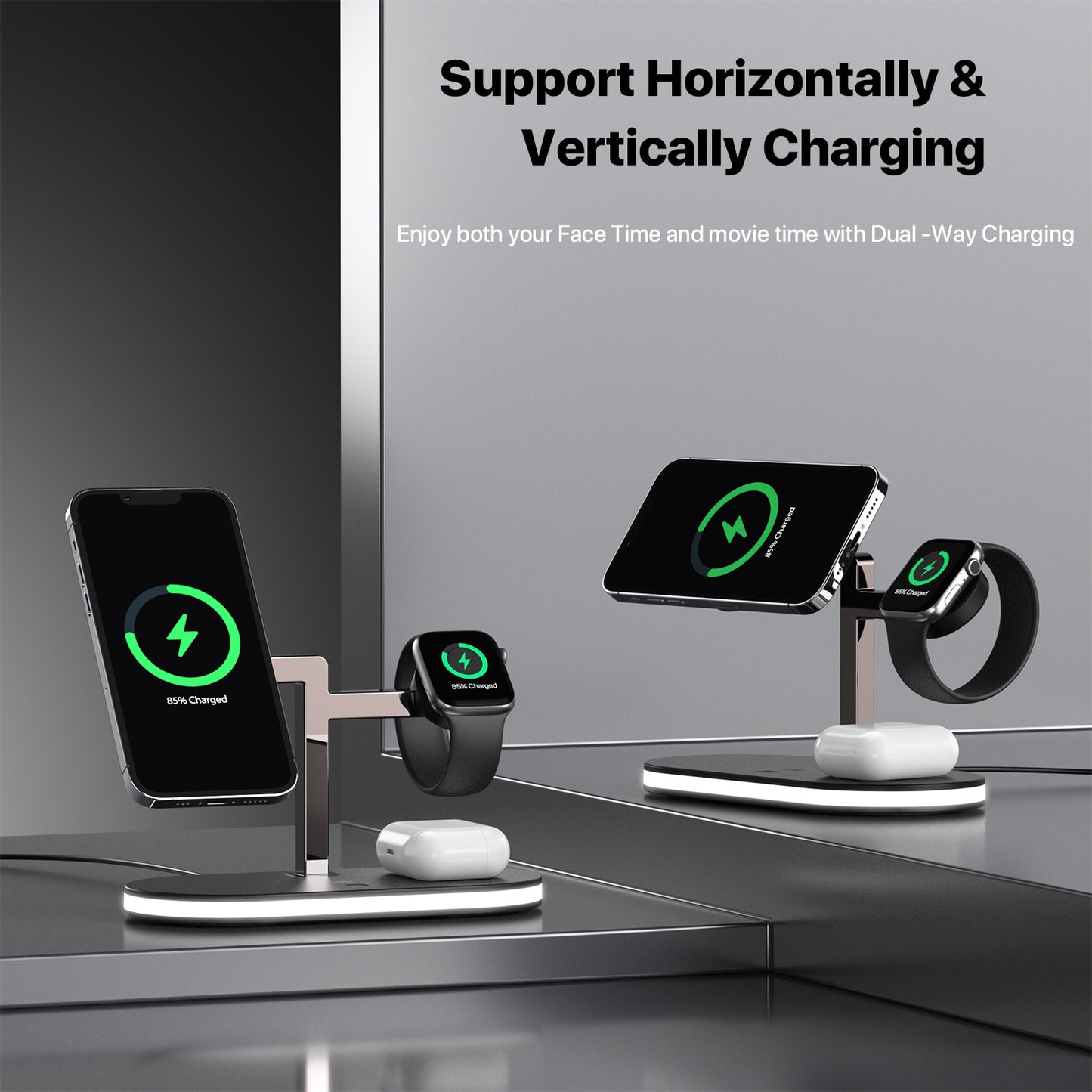 3-in-1 magnetic wireless charger for iPhone16/15 Apple Watch earphones with night light