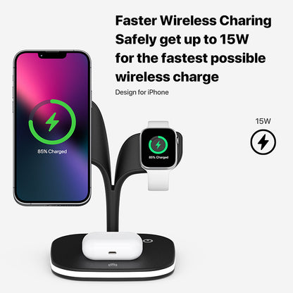 Magnetic three-in-one fast charging wireless charging. Bedside night light, desktop mobile phone, earphones, watch, wireless charger.