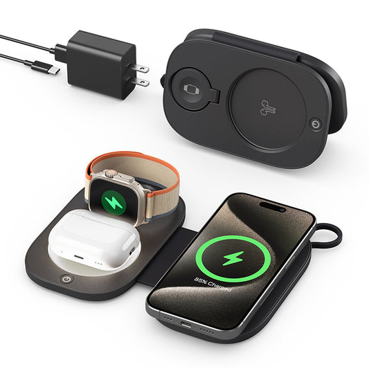Cross-border new magnetic wireless charger magsafe folding 15W suitable for Apple mobile phone three-in-one wireless charger