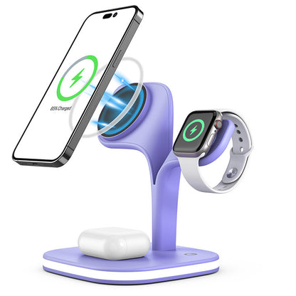 The new magnetic three-in-one wireless charger is suitable for Apple mobile phones, earphones, and watches can be folded.