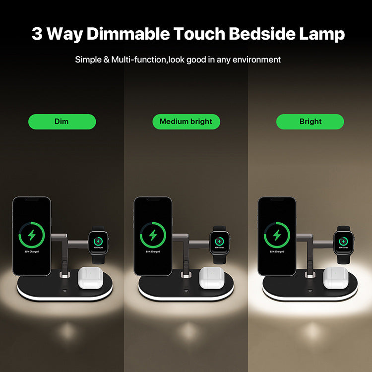 3-in-1 magnetic wireless charger for iPhone16/15 Apple Watch earphones with night light