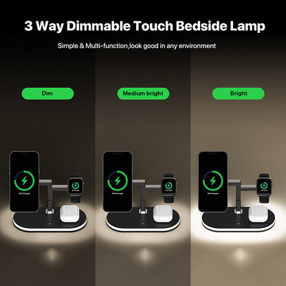 3-in-1 magnetic wireless charger for iPhone16/15 Apple Watch earphones with night light