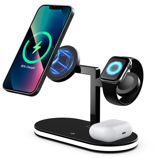 3-in-1 magnetic wireless charger for iPhone16/15 Apple Watch earphones with night light