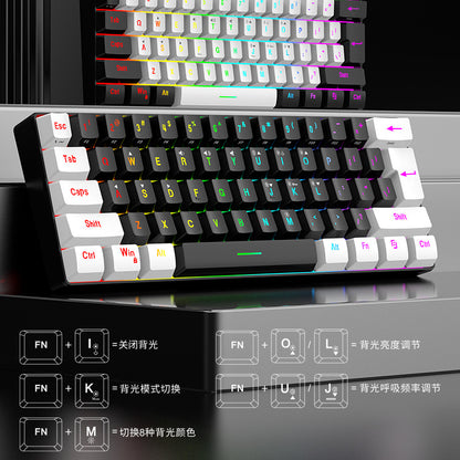 Keyboard G61-2 Gaming Mini RGB Illuminated keyboard Mechanical feel portable compact computer keyboard