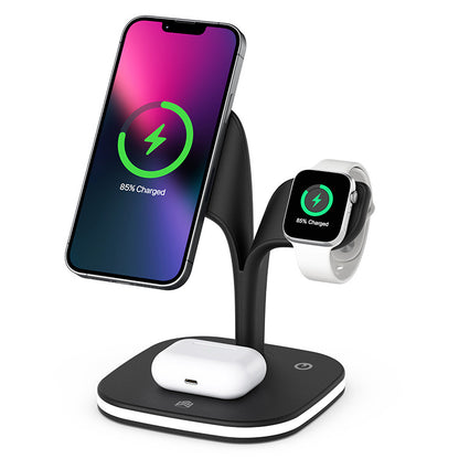 Magnetic three-in-one fast charging wireless charging. Bedside night light, desktop mobile phone, earphones, watch, wireless charger.