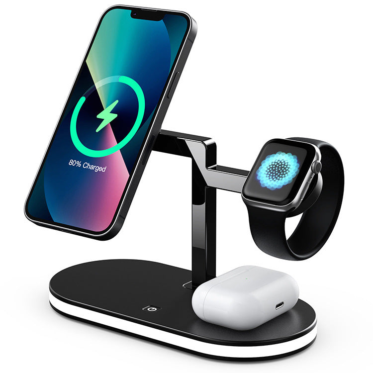 3-in-1 magnetic wireless charger for iPhone16/15 Apple Watch earphones with night light