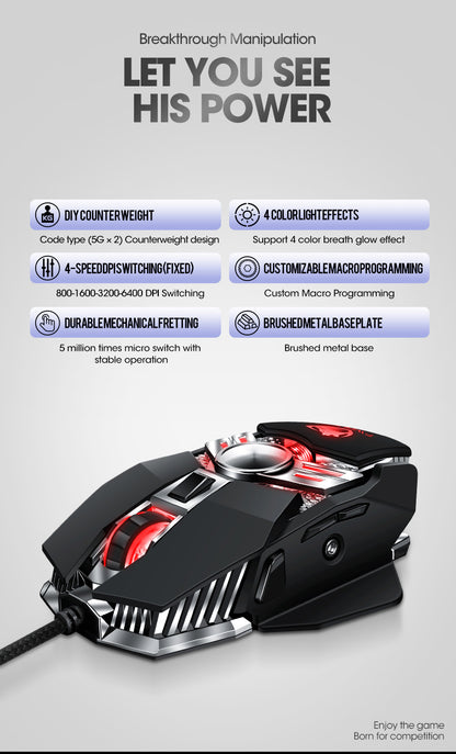 V10 game mouse wired metal luminous electronic sports mechanical computer mouse macro programming