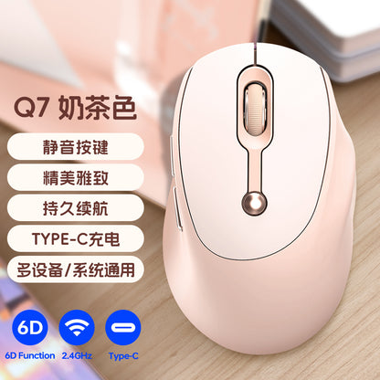 Q7 wireless mouse silent charging usb bluetooth dual mode women's pink
