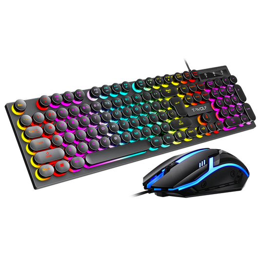 TF270 Glowing Gaming Keyboard Mouse Set Punk Retro Laptop Keyboard Mouse Russian