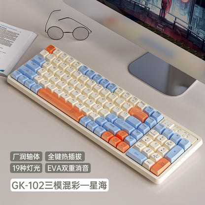 GK102 three-mode Bluetooth wireless mechanical keyboard, wired desktop notebook e-sports game green axis keyboard