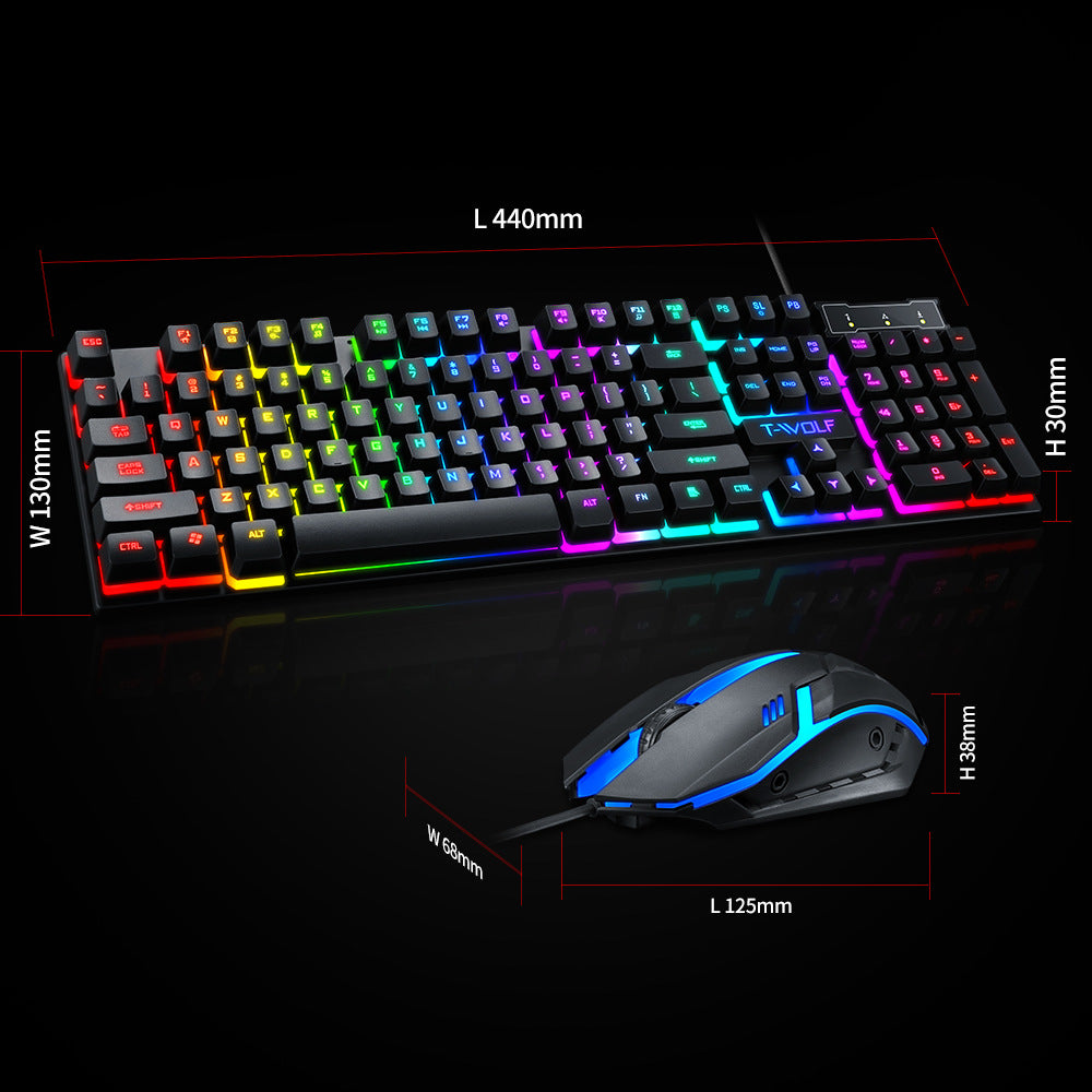 Wired luminous keyboard and mouse set Game luminous suspended keycap film mechanical feel set