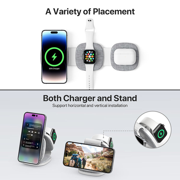 Magnetic folding three-in-one wireless charger, suitable for iPhone14/13/12 watch iwatch wireless charging