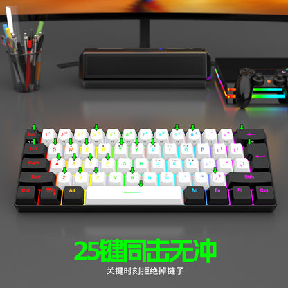 Wired 61-key Gaming Mini RGB Illuminated keyboard Mechanical feel portable compact computer keyboard