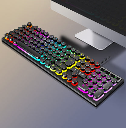 TF270 Glowing Gaming Keyboard Mouse Set Punk Retro Laptop Keyboard Mouse Russian