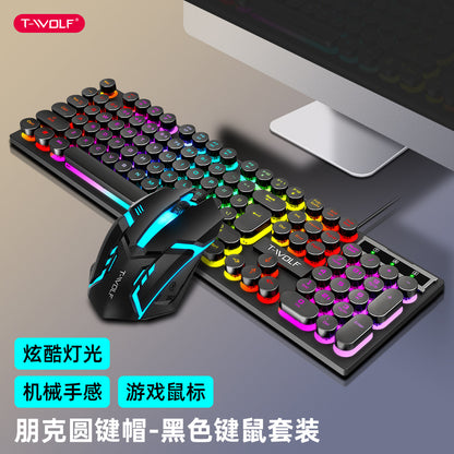TF270 Glowing Gaming Keyboard Mouse Set Punk Retro Laptop Keyboard Mouse Russian
