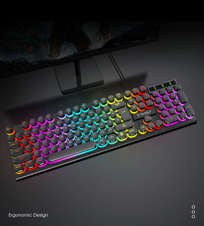 TF270 Glowing Gaming Keyboard Mouse Set Punk Retro Laptop Keyboard Mouse Russian