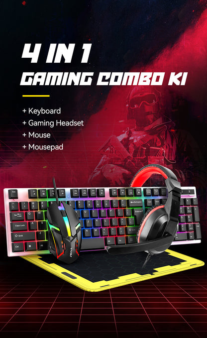Cost-effective TF240 keyboard, mouse, earphones, mouse pad, four-piece set, luminous game keyboard and mouse