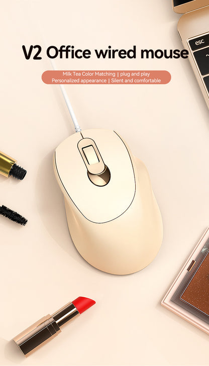 V2 wired mouse 4D business fashion girl mouse office portable mouse private mold