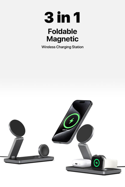 New hot-selling portable desktop magnetic three-in-one wireless charger mobile phone watch earphone multi-function charger