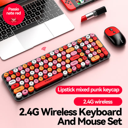 Wireless bluetooth keyboard and mouse set TF350 cross-border office girl punk lipstick retro cute keyboard