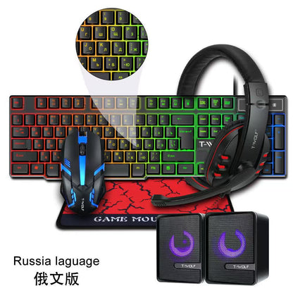 TF800 keyboard and mouse set, earphone four-piece set, game digital luminous Russian, Amazon, Spain