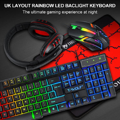 TF800 keyboard and mouse set, earphone four-piece set, game digital luminous Russian, Amazon, Spain