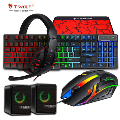 TF800 keyboard and mouse set, earphone four-piece set, game digital luminous Russian, Amazon, Spain